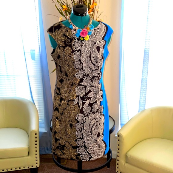 New York & Company | Color Block Damask Print Shift Dress - Picture 1 of 5